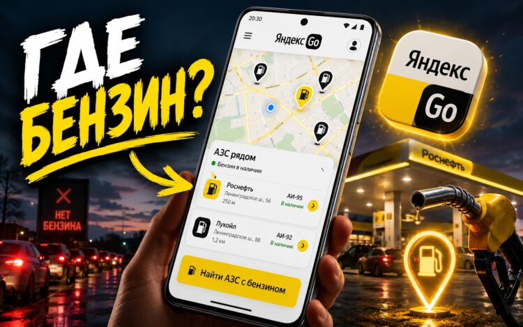 Ищем бензин через приложение Яндекс Go. Фото.