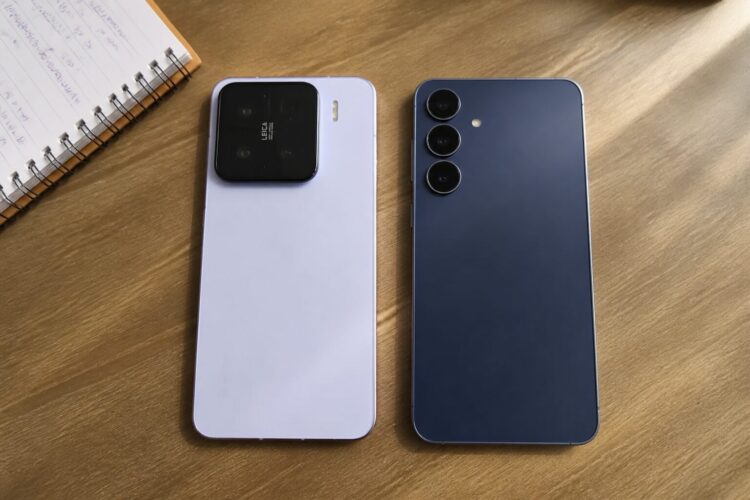 Xiaomi 15 и Samsung Galaxy S25 FE рядом на столе