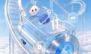 Honor MagicOS 11 liquid glass interface with translucent dynamic elements on a smartphone screen