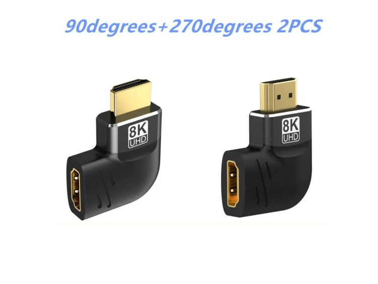 Два чёрных угловых HDMI-адаптера на 90 и 270 градусов