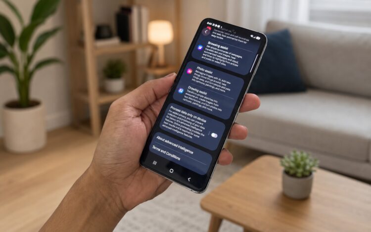 Приложение обеспечивает работу текстовых функций Galaxy AI. Фото.