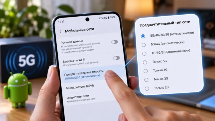Включение 5G в настройках смартфона