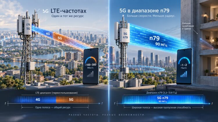 Наглядная разница между 5G на частотах LTE и n79