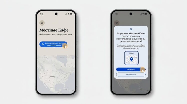 Временное разрешение на доступ к геолокации в настройках смартфона