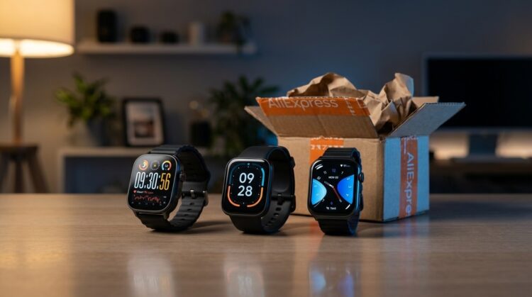 Три модели смарт-часов с разными циферблатами у посылки с AliExpress