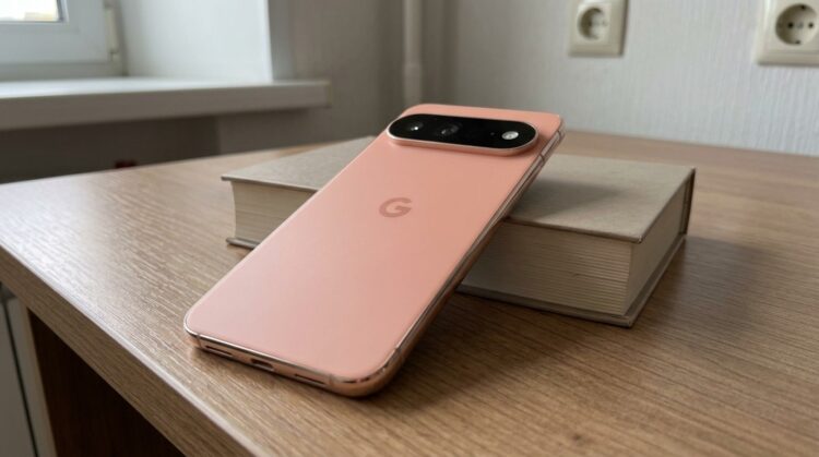 Смартфон Google Pixel в розовом корпусе на книге