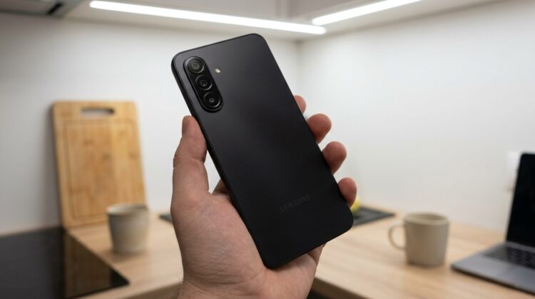 Смартфон Samsung Galaxy A17 в руке, вид сзади