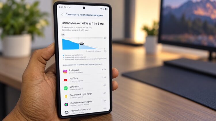 Статистика потребления энергии после отключения Always On Display
