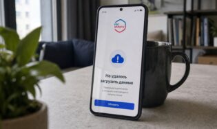 Samsung Galaxy A57 с ошибкой Госуслуг рядом с кружкой