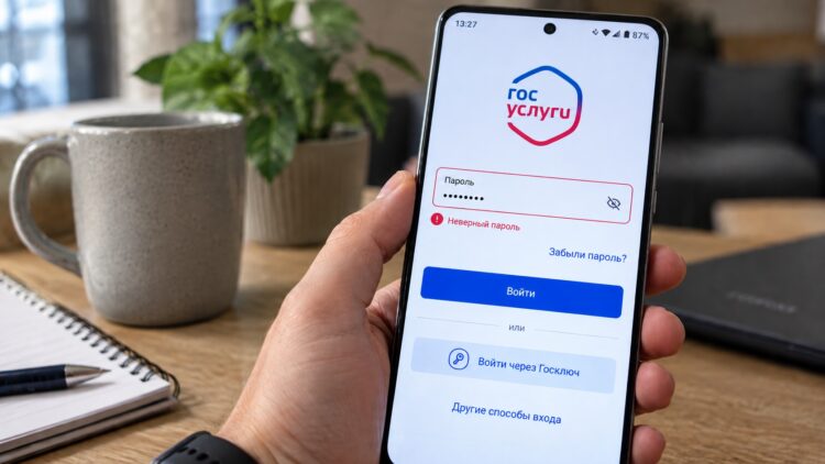 Ввод неправильного пароля в приложении Госуслуги на Android