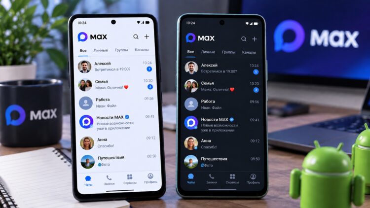 Мессенджер MAX на двух телефонах Android. Фото.
