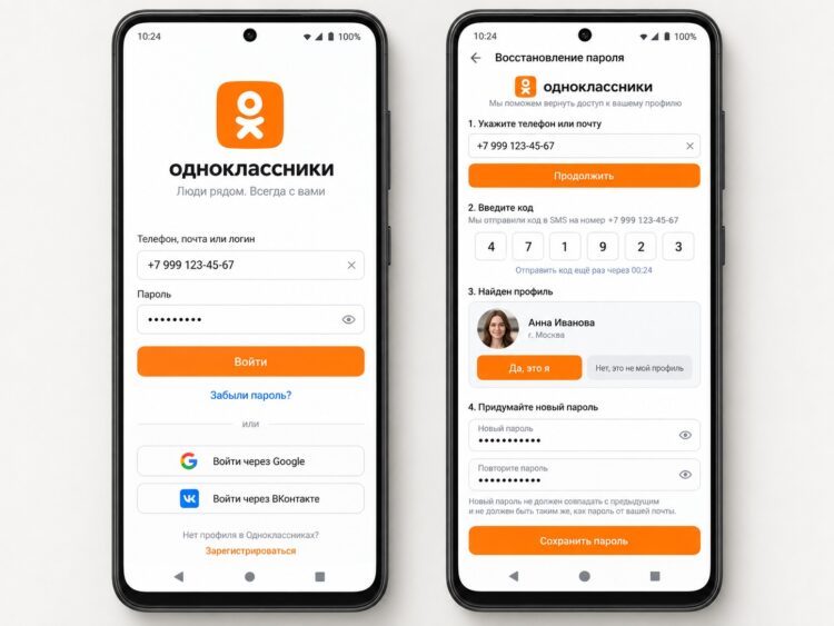 Восстановление пароля в приложении Одноклассники на Android