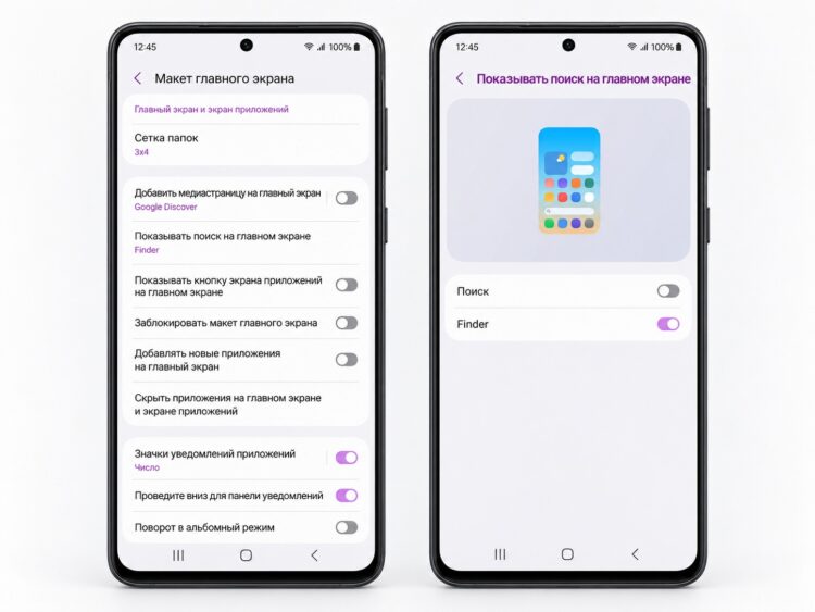 Активация поиска Finder на Samsung