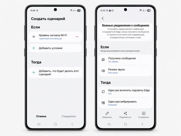 Режимы и сценарии в настройках смартфона Samsung
