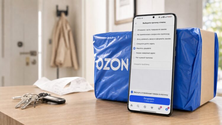 Отмена заказа в приложении Ozon