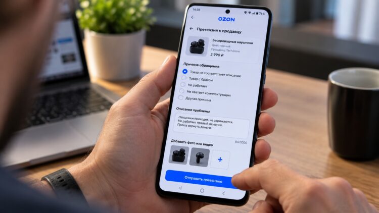 Составление претензии к продавцу в приложении Ozon