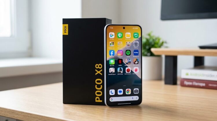 POCO X8 вместе с коробкой на столе