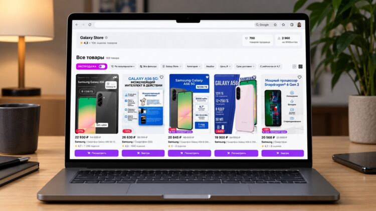Карточки смартфонов Samsung на Wildberries