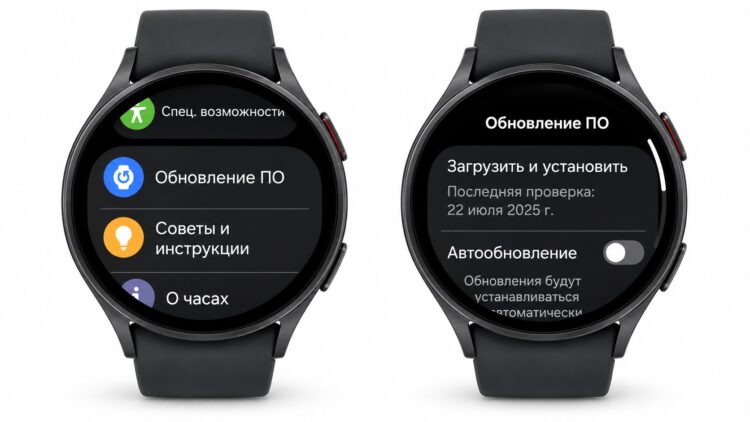 Проверка обновлений на часах Galaxy Watch. Фото.