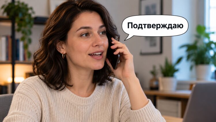 Человек говорит «Подтверждаю» при разговоре по телефону