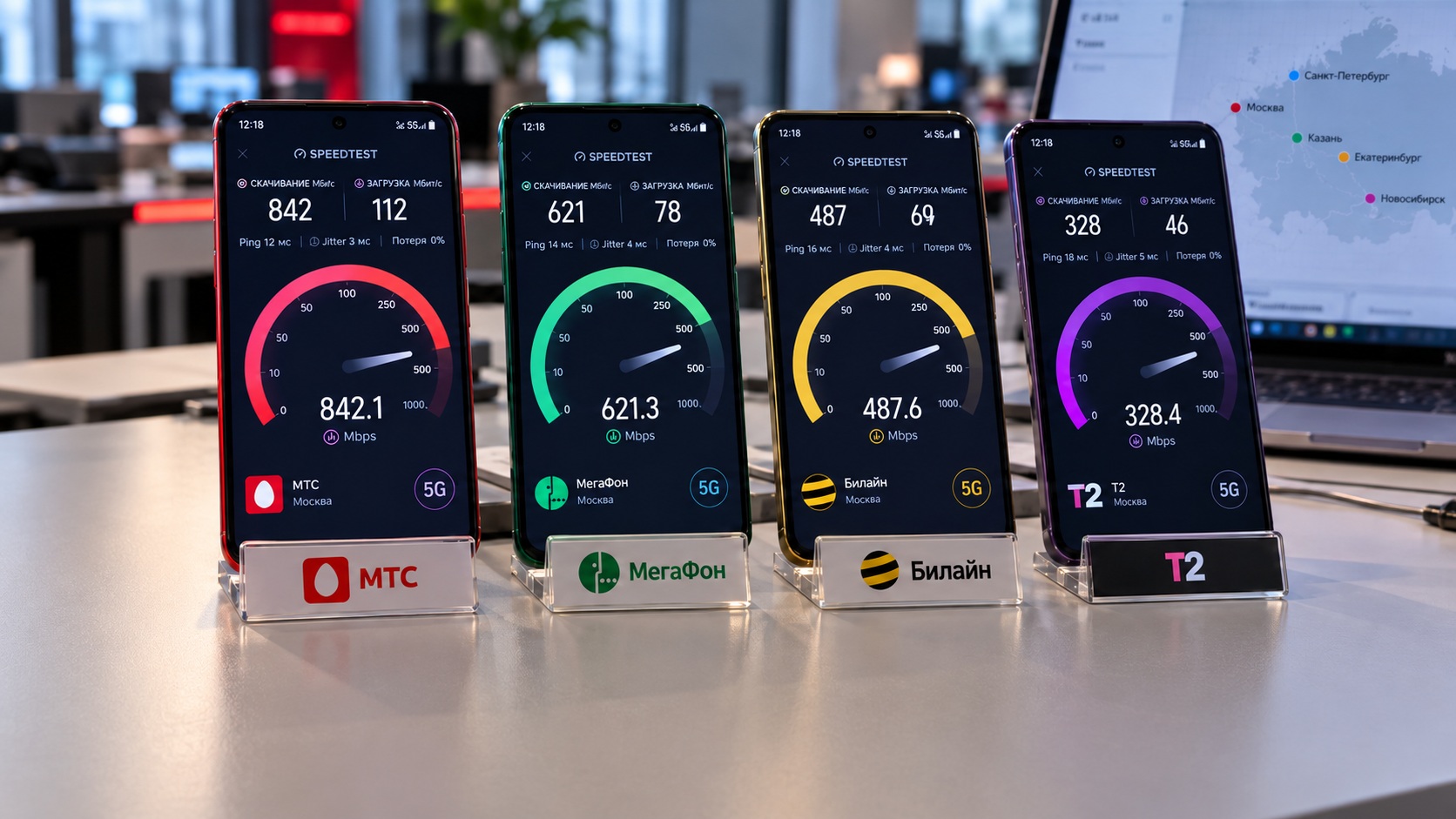 У кого в России самый быстрый 5G: замерили МТС, МегаФон, Билайн и Т2 в пяти городах