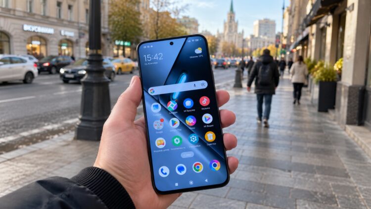 Человек со смартфоном на улице