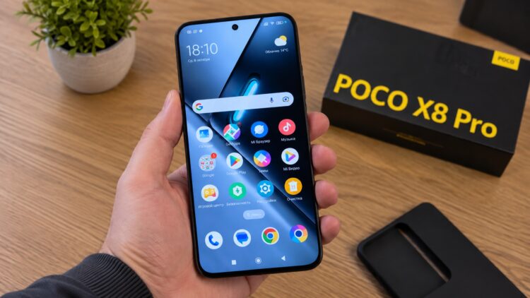 Китайский смартфон POCO X8 Pro в руке