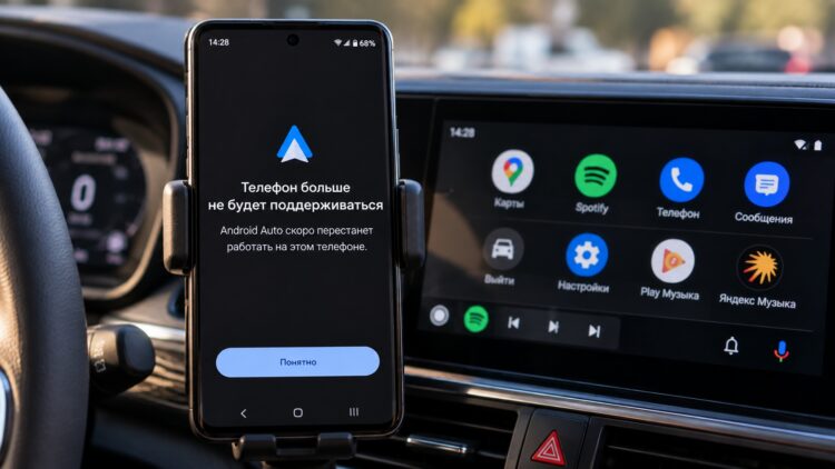 Предупреждение о прекращении поддержки Android Auto