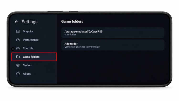 Выбор папки для игр в настройках CapyPS5