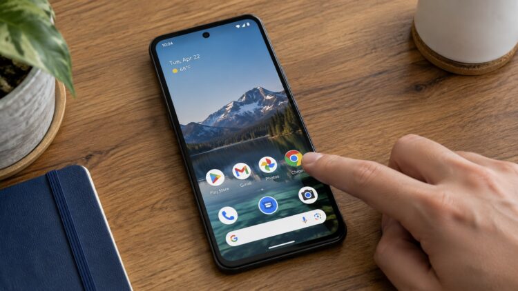 Человек запускает Google Chrome на Android