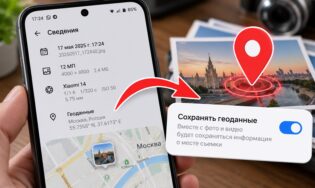 Переключатель сохранения геолокации на фото