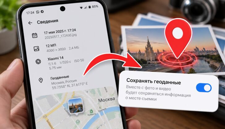 Android отправляет вашу геолокацию вместе с фото. Проверьте один переключатель. Фото.
