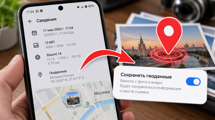Переключатель сохранения геолокации на фото