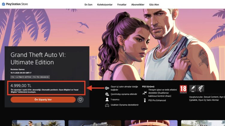 Стоимость издания Ultimate GTA VI в Турецком PS Store
