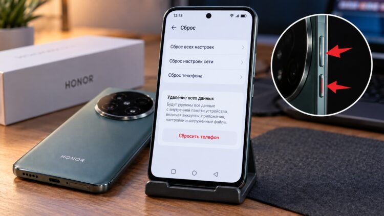 Визуализация разных способов сброса телефона HONOR