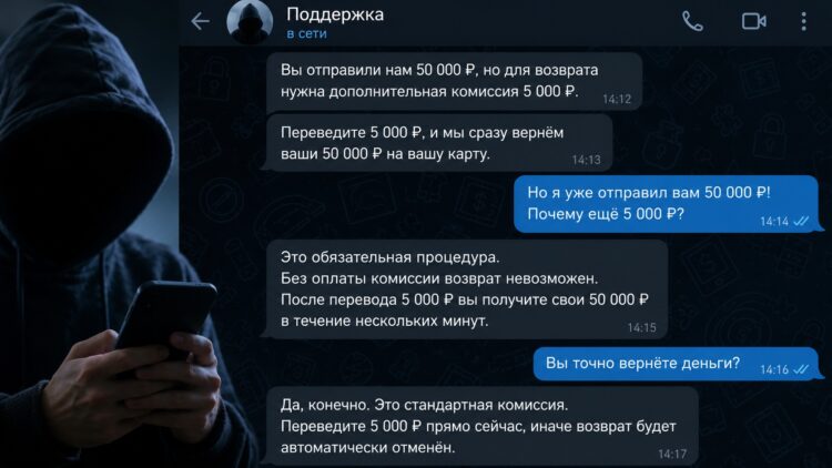 Визуализация разговора с мошенником, который просит докинуть денег