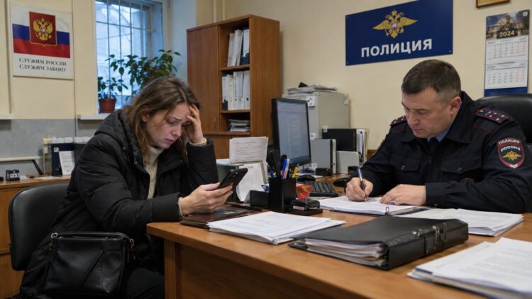 Женщина пишет заявление на мошенника в полицию