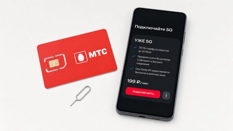 SIM-карта МТС и экран услуги «УЖЕ 5G»
