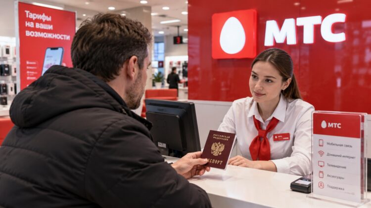 Человек с паспортом в офисе МТС