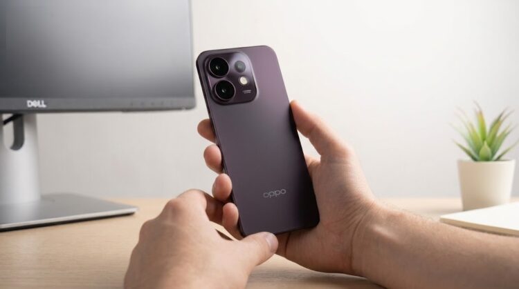 Смартфон OPPO Reno16 в руке