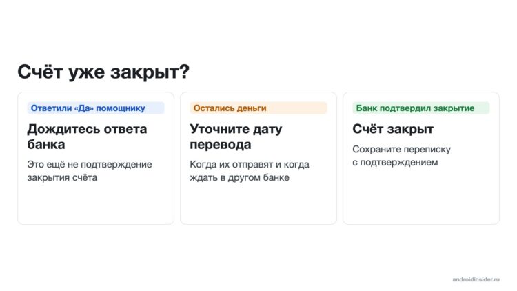 Ответ помощника и подтверждение закрытия счёта