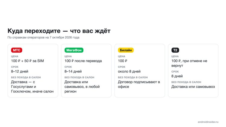 Цена, сроки и способы перехода у четырёх операторов
