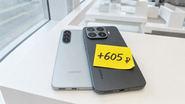 Samsung и Xiaomi с жёлтым стикером на витрине