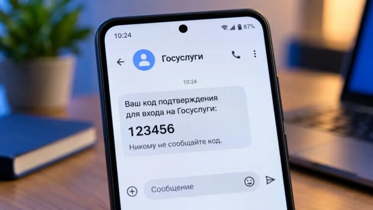 Код из SMS-сообщения для входа в аккаунт Госуслуг