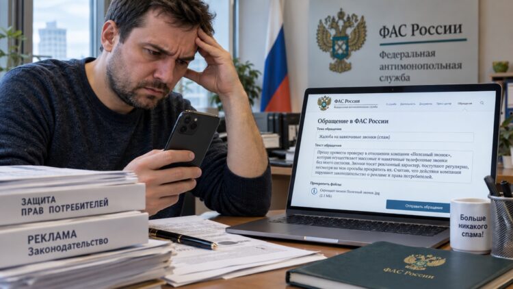 Человек составляет жалобу в ФАС на «Полезный звонок»
